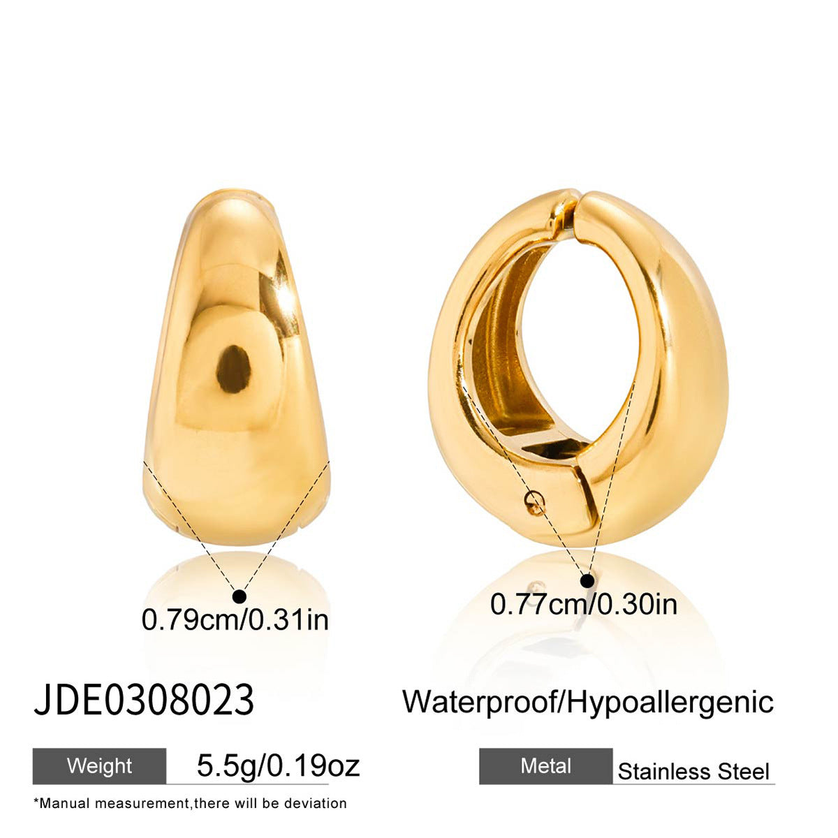 Stainless Steel Chubby Earrings Ear Clips Ear Jewelry for Women Non-Fading