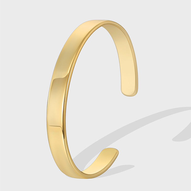 B0142 Brass Gold-Plated Simple Design Bracelet for Women, Adjustable Open End C Shaped Bracelet
