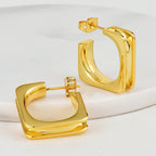 E0702 Geometric Square Fashion Earrings for Women Copper Plated Real Gold Smooth Earrings