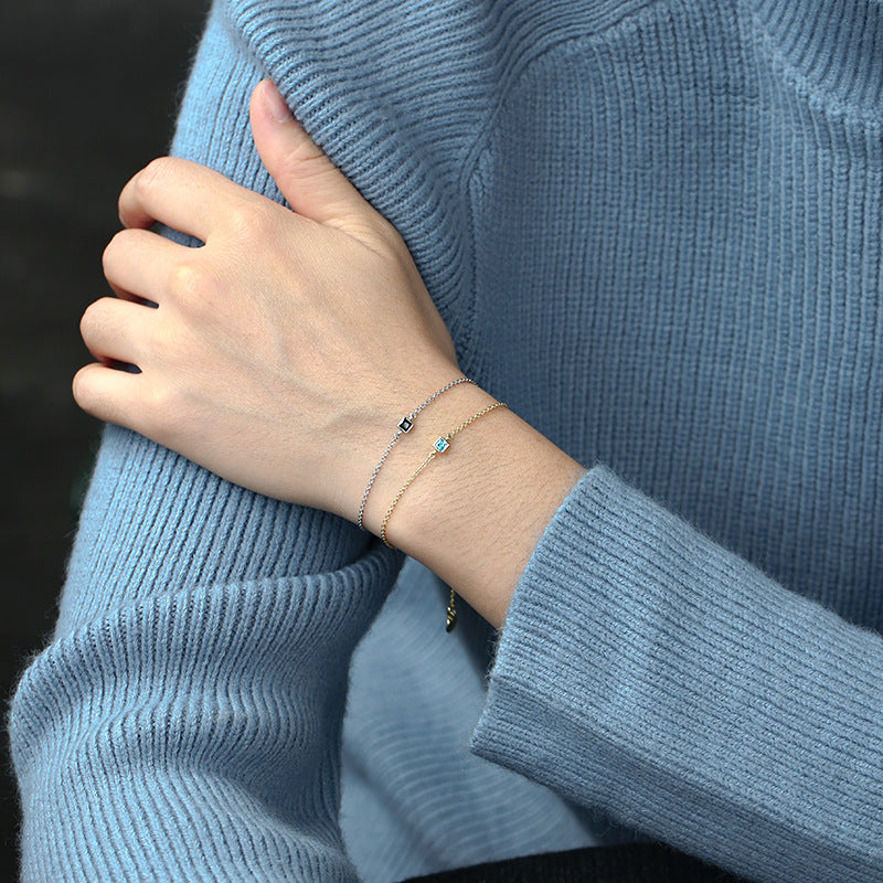 Simple Rock Sugar Cubic Zirconia Bracelet Geometric Square Inlaid Diamond Gold-Plated Thin New Product