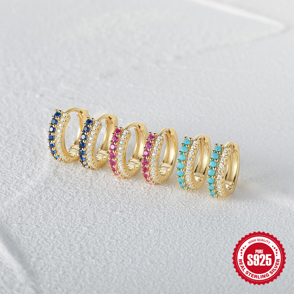 S925Sterling Silver Double Row Mixed Color Diamond Earrings Earrings Hot Selling Trendy Earrings