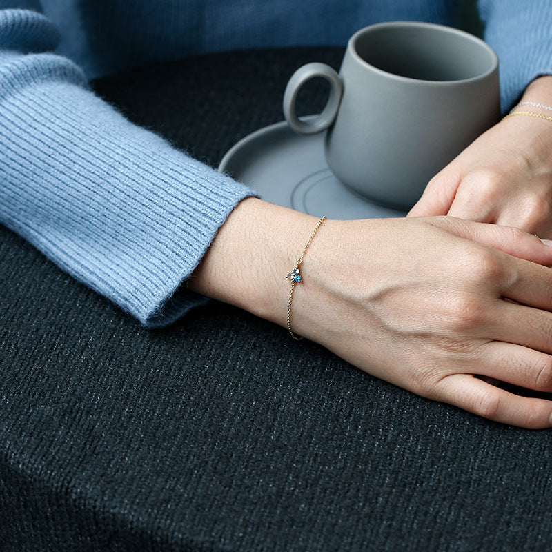 B0024 Blue Zircon Flower Gold-Plated Bracelet Simple Jewelry