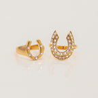 2H18K Gold and White Diamond Horseshoe-shaped Open Ring Non-fading Stainless Steel Jewelry ring