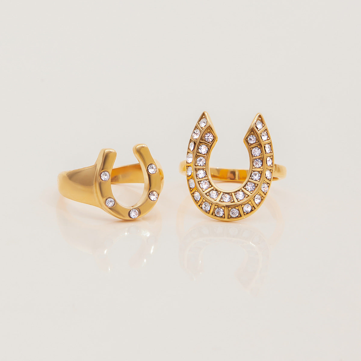 2H18K Gold and White Diamond Horseshoe-shaped Open Ring Non-fading Stainless Steel Jewelry ring