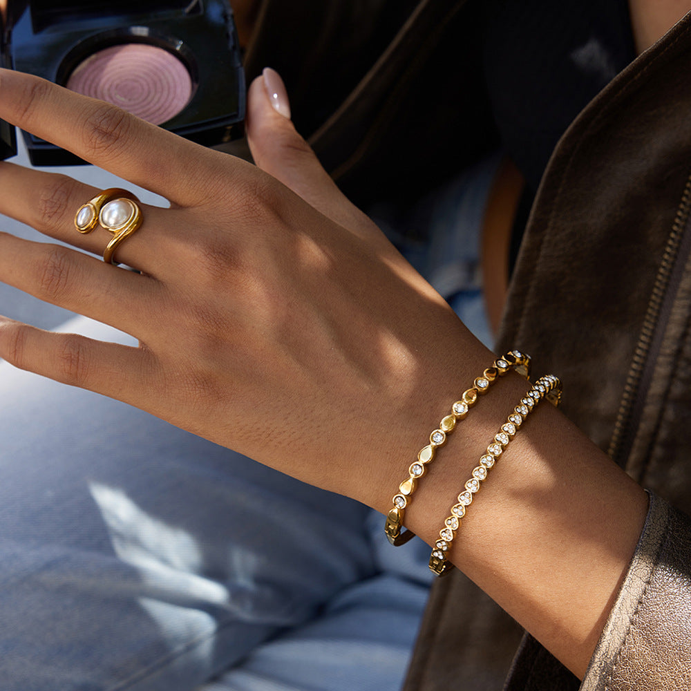 Rhinestone Heart Clasp Bracelet for Women, Non-Fading Jewelry, Stainless Steel Accessories