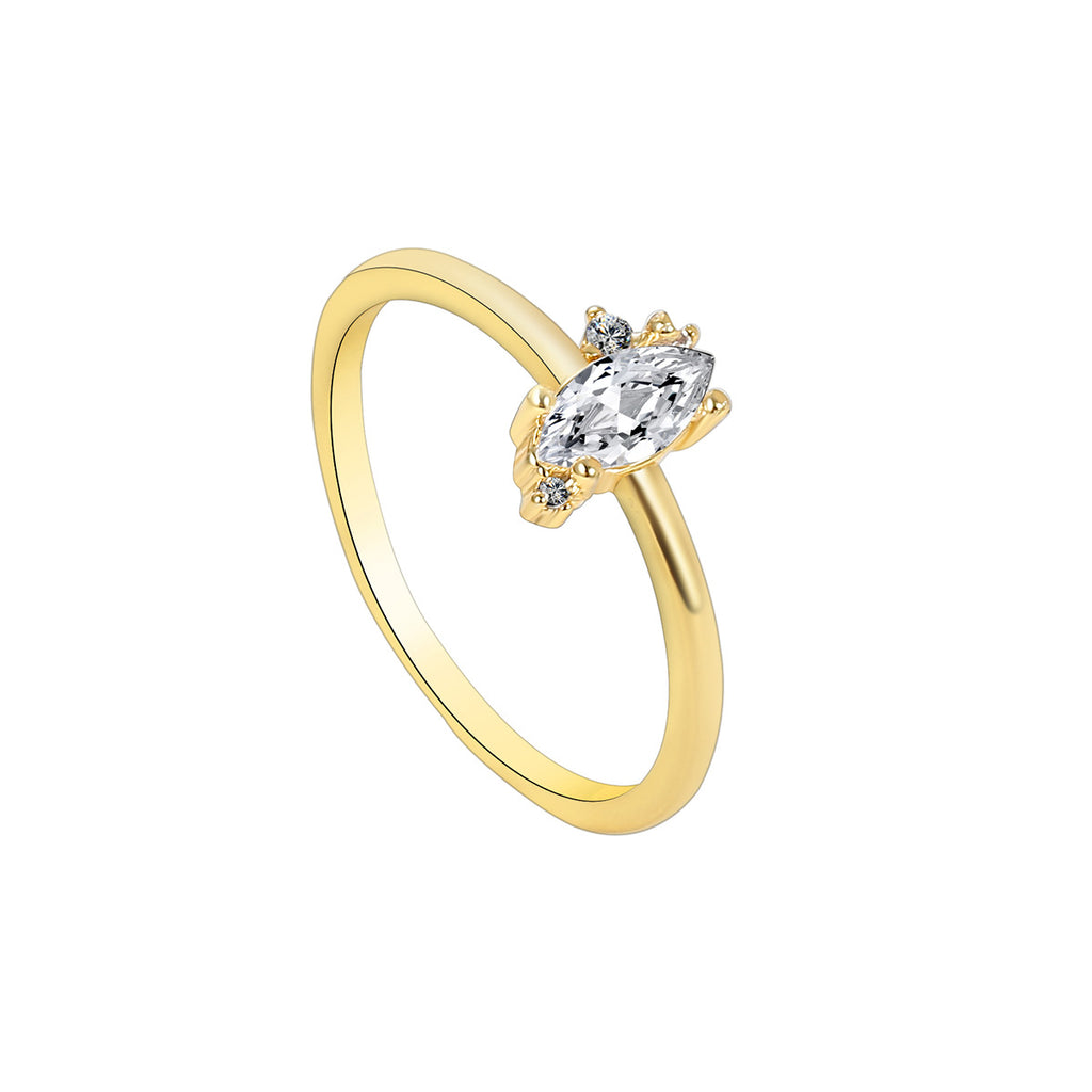 R0256 Plating18K Real Gold Horse Eye Zircon Ring for Women Minimalist Stacking Band Cool Simple Tail Ring