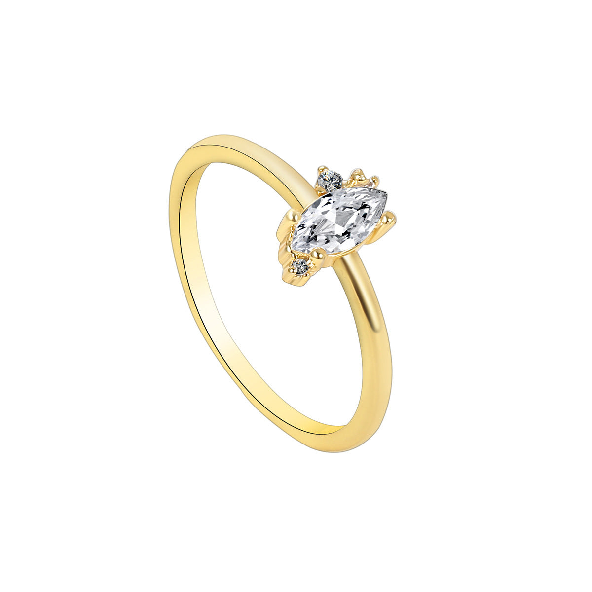 R0256 Plating18K Real Gold Horse Eye Zircon Ring for Women Minimalist Stacking Band Cool Simple Tail Ring