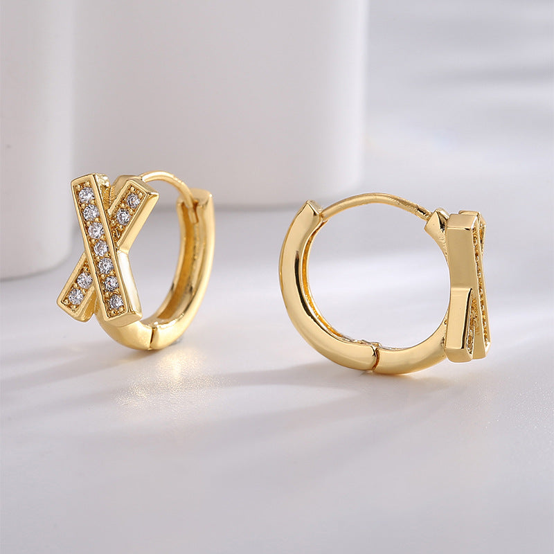 E0672 Fashion Design X Shaped Earrings Women's Micro-encrusted Zirconia Simple Ear Buckle