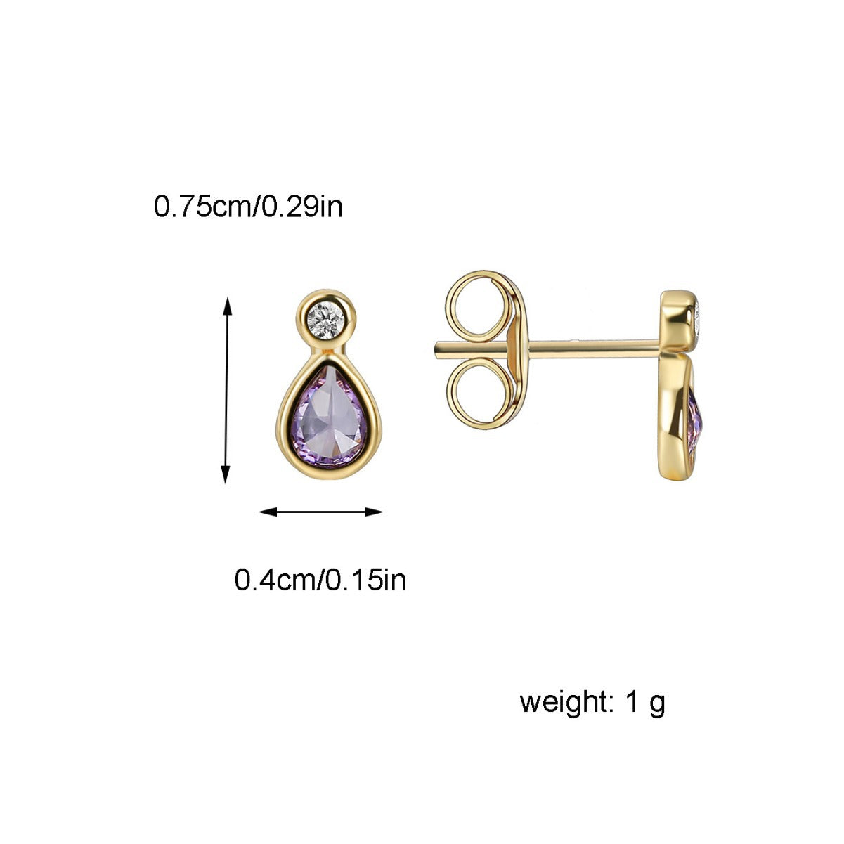 E0360 Simple Water Drop Shape Purple Zircon Earrings for Women Lightweight Style