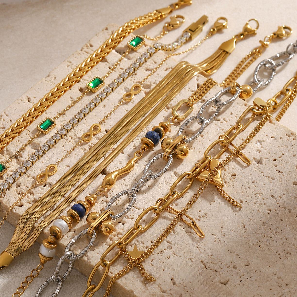 2H Stainless Steel Zircon Pearl Bracelet Metal Chain Jewelry