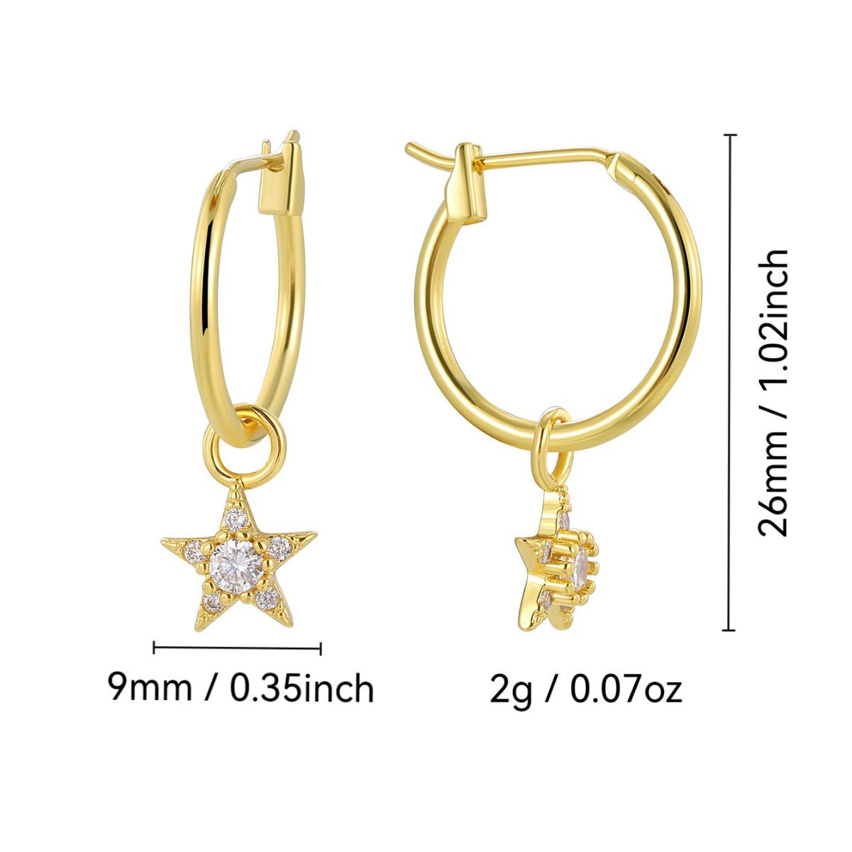 E0803 Dongdaemun Fashion Gold-Plated Earrings for Women Five-Pointed Star Inlaid with Zirconia Jewelry Design Sense Earrings
