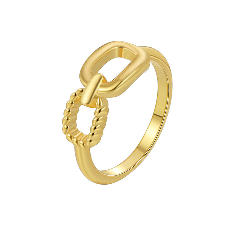 R0565 Fashion Simple Elegant Asymmetric Ring for Women Brass Gold-Plated Lock Buckle Striped Ring