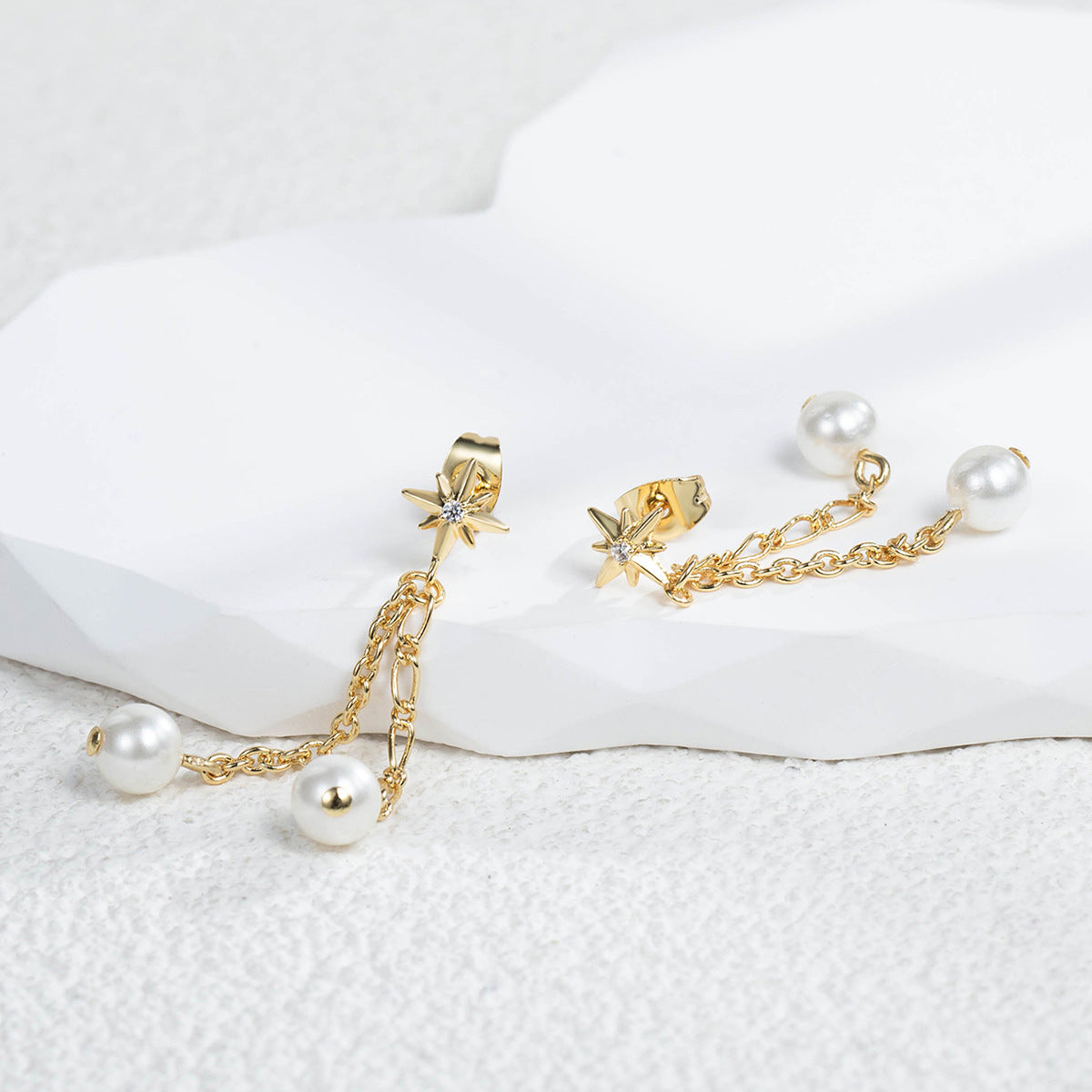 E0342 Fashion Pearl Tassel Earrings Hexagram Earrings for Women Trendy Star