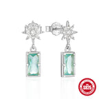 New S925Sterling Silver Octagonal Star Inlaid Diamond Sapphire Earrings Stud Earrings Hot-Selling Super Sparkling Ear Jewelry