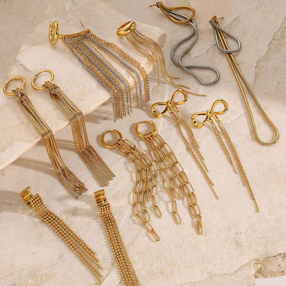 Stainless Steel Tassel Earrings Exaggerated Stud Earrings Earrings