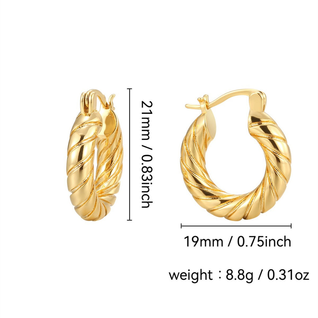 E0329 S925Silver Needle Design Hemp Rope Pattern Smooth Earrings for Women Brass Gold-Plated Hoop Earrings