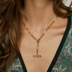 N0195 Copper plating18K gold Paper Clips Square Brand Star Inlaid with Zirconia OT Couple Necklace Jewelry