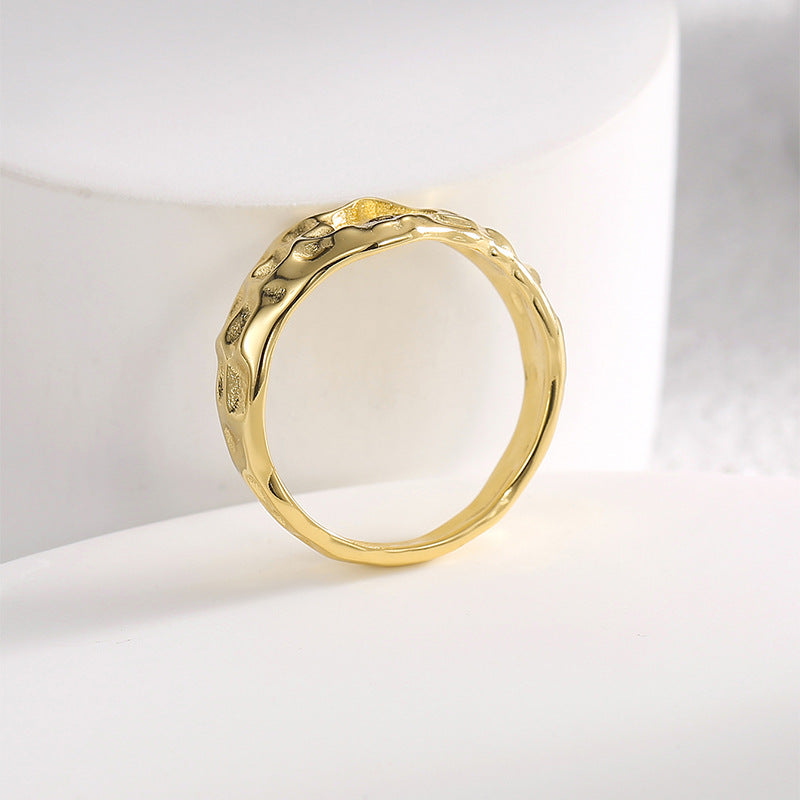 R0471 Exaggerated Irregular Concave-Convex Surface Design Ring for Women Brass Gold-Plated Ring