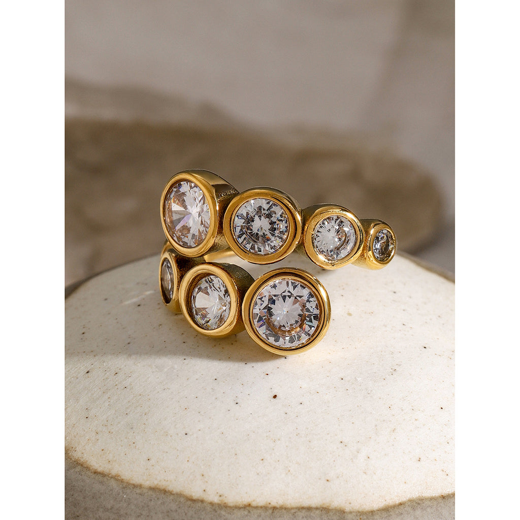 Original Style！！18k Gold Stainless Steel/Irregular Round Zircon Open Ring