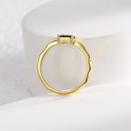 R0474 French Style Simple Elegant Fashion Design Ring for Women, Copper Plated with Real Gold, Inlaid with Black Zircon