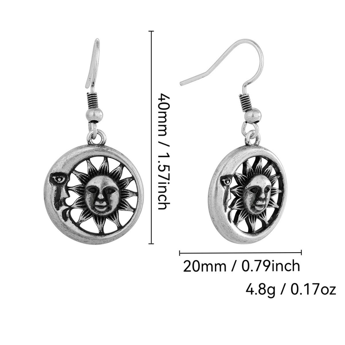 E0712 Design Sense Moon Sun Smiley Face Ear Hooks Ancient silver Cool Style Creative Earrings