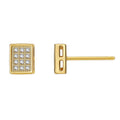 Gold-Plated Brass Square Pavé CZ Stud Earrings with Geometric Detail styled for independent jewelry boutiques