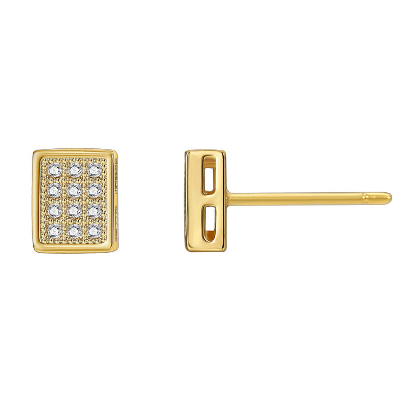 E0559 Fashionable Minimalist Design Earrings for Women Brass Gold-Plated Micro-Inlaid Zircon Square Stud Earrings