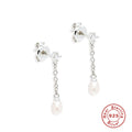 925 Sterling Silver Tassel inlaid cubic zirconia Pearl Stud Earrings — jewelry product photo 09 — jewelry finish and design detail