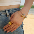 2H2025New Trendy  Design18k Gold-plated Stainless Steel Open Ball Bracelet Jewelry