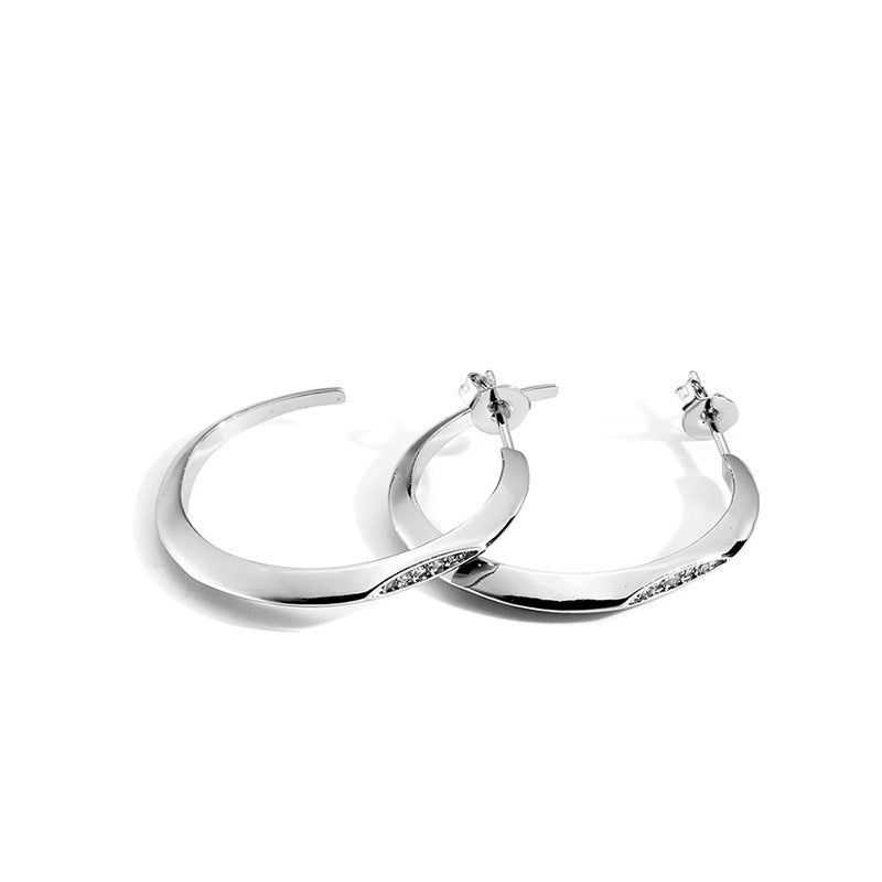 Vintage Exaggerated Circle Earrings for Women, Minimalist Style, Autumn and Winter Diamond-Studded Ear Jewelry925Silver Needle New Round Earrings