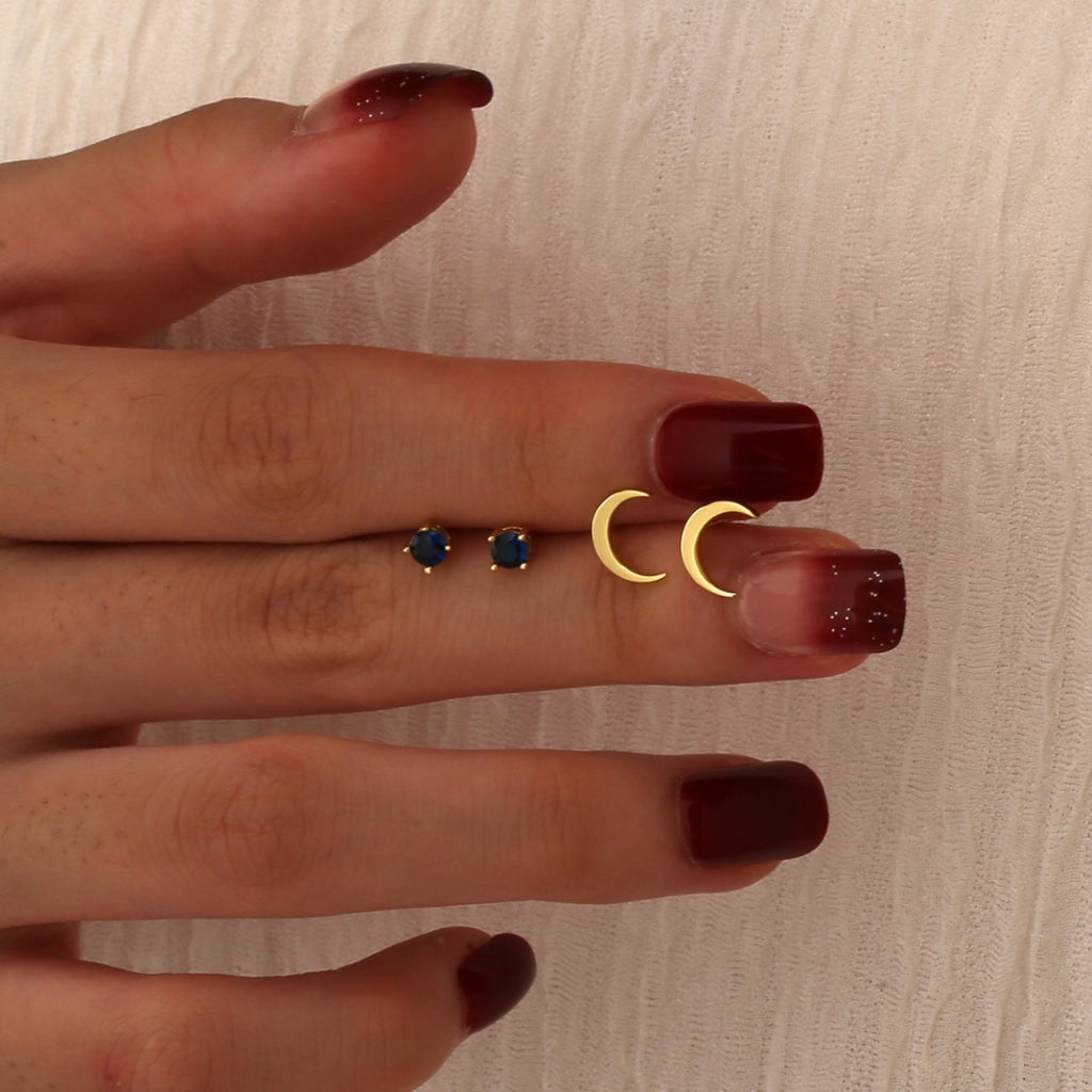 SE0248 S925Silver Star Moon Earrings Vintage Zircon Two Pairs of Earrings