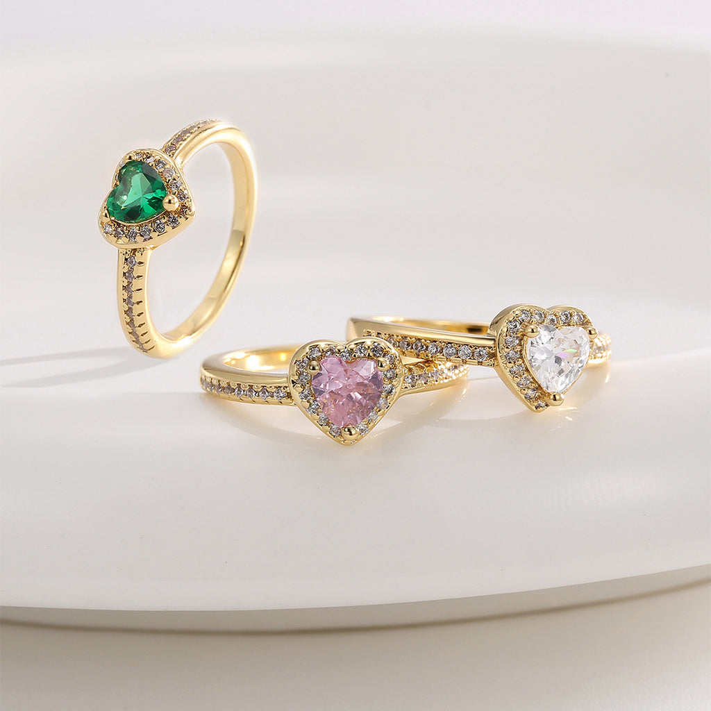 R0569 Fashion Heart-Shaped Pink Zircon Ring for Women Elegant Cute Style Ring