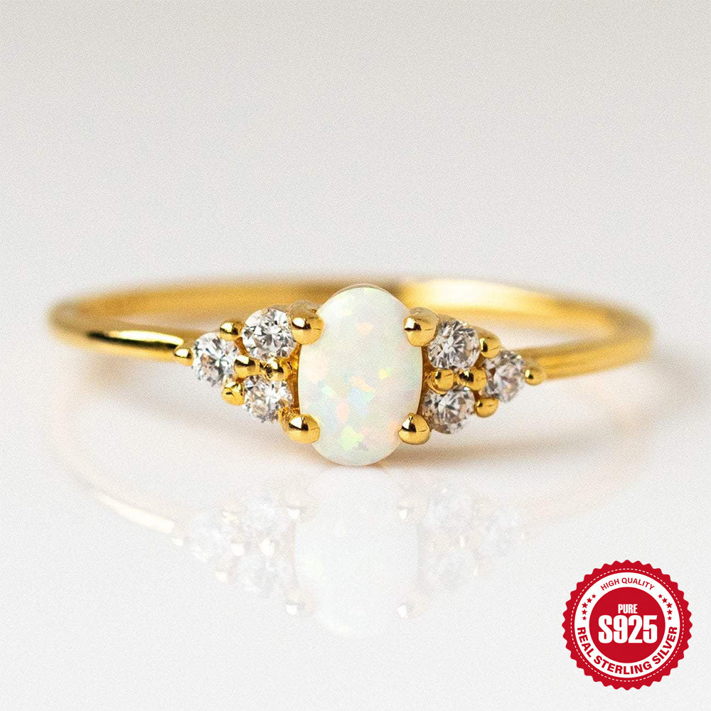 S925Sterling Silver Opal Ring Fashion Simple Diamond-Encrusted Women's Wedding Ring