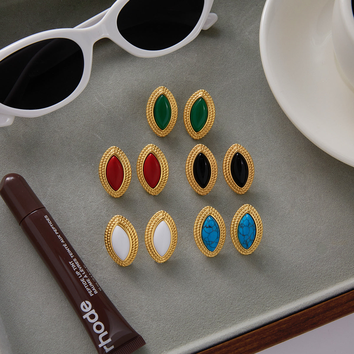 2H Agate Earrings Stainless Steel Blue Turquoise Jewelry Non-Fading