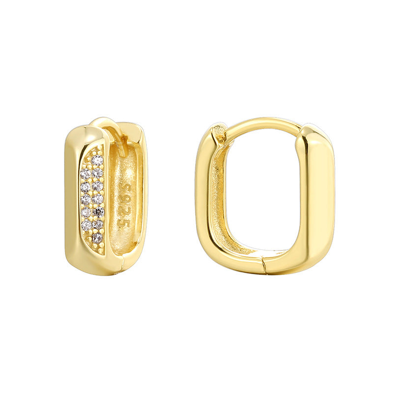 SE0084 S925Silver Simple U Shaped Zirconia Earrings for Women Plated14K New Gold Earrings