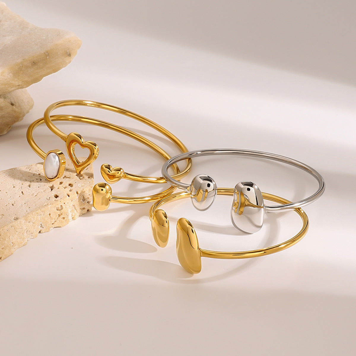 Stainless Steel Water Drop Open Bracelet Earrings Jewelry