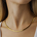 Gold-Plated Brass Snake Cuban Link Necklace with a linked design profile — jewelry finish and design detail