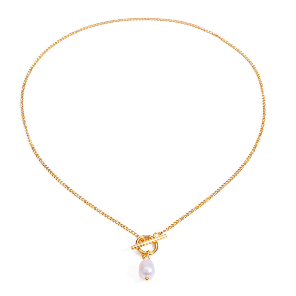2H Stainless Steel 18k Gold Pearl Pendant Necklace Elegant Non-Fading Collarbone Chain Jewelry