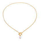 2H Stainless Steel 18k Gold Pearl Pendant Necklace Elegant Non-Fading Collarbone Chain Jewelry