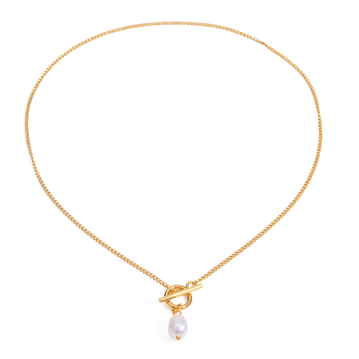 2H Stainless Steel 18k Gold Pearl Pendant Necklace Elegant Non-Fading Collarbone Chain Jewelry