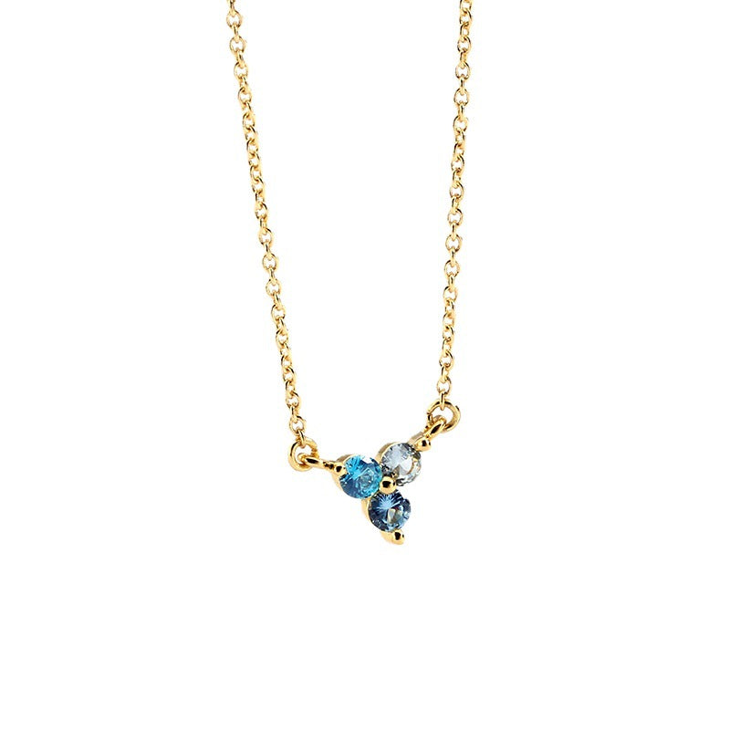 N0035Gradient Blue Zircon Necklace for Women, Minimalist and Simple, gold Neck Chain, Export Accessories