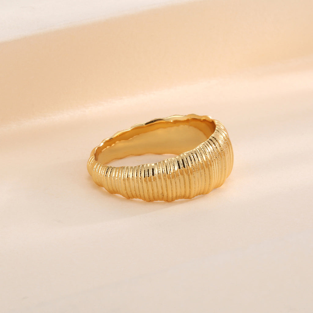 R0140 Bread Pattern Smooth Gold-Plated Ring for Women, Unique Fashionable Minimalist Style gold