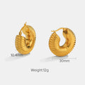 Twisted Stainless Steel Gold-Plated Hoop Earrings — product styling — jewelry finish and design detail