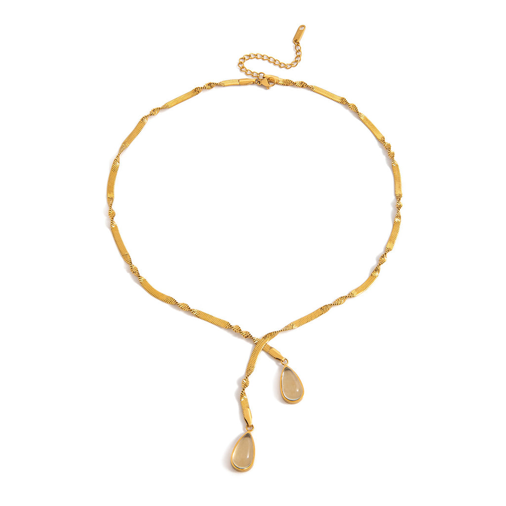 Stainless Steel Water Drop Glass Pendant Necklace Collarbone Chain Non-Fading Jewelry