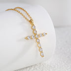 N0248 Fashion Plated18K Gold Cross Zircon Pendant Necklace for Women Versatile Necklace