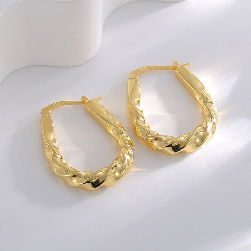 E0487 Irregular Twisted Earrings for Women Brass Gold-Plated Vintage Minimalist Style Spiral Ear Clips