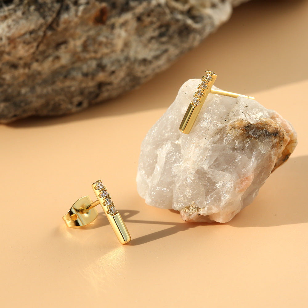 Minimalist Style Earrings for Women925Silver Needle Gold-Plated Zircon Geometric Ear Bone Stud Simple Earrings