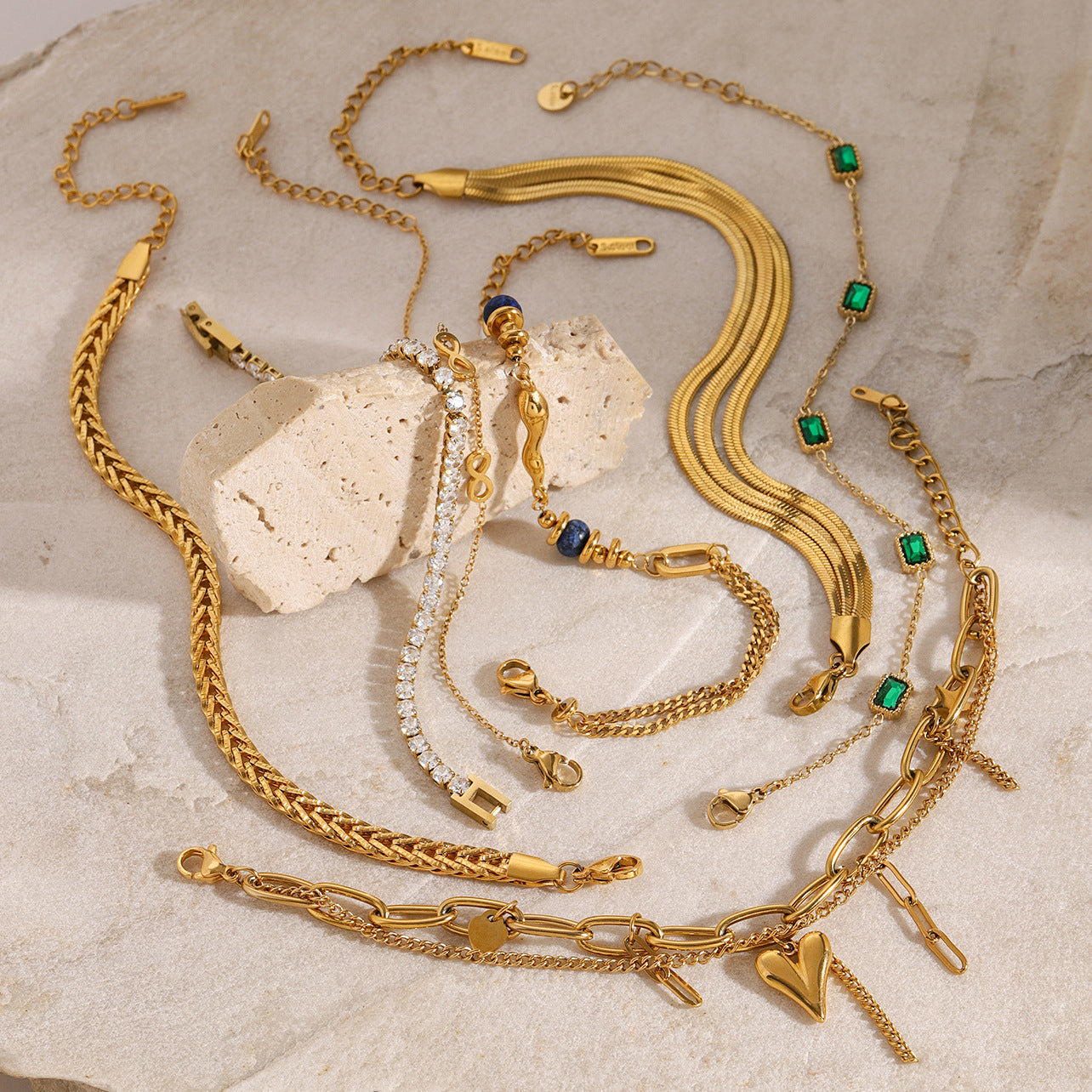 2H Stainless Steel Zircon Pearl Bracelet Metal Chain Jewelry