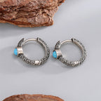 E0722 Fashion Retro Irregular Texture Earrings for Women Simple Blue Turquoise Silver Plated Ear Jewelry