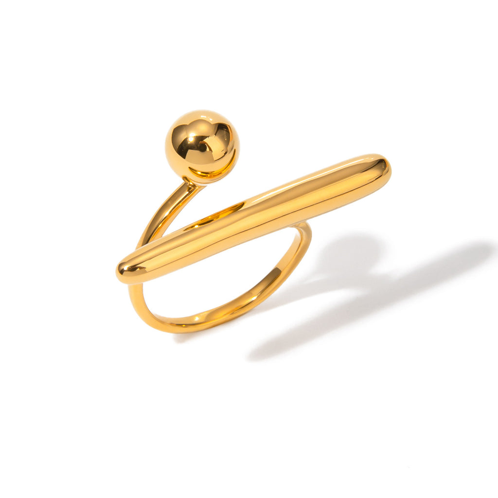 2H 18K Gold Stainless Steel/Geometric Minimalist Open Ring Cool Style Unique Design Steel Color Ring